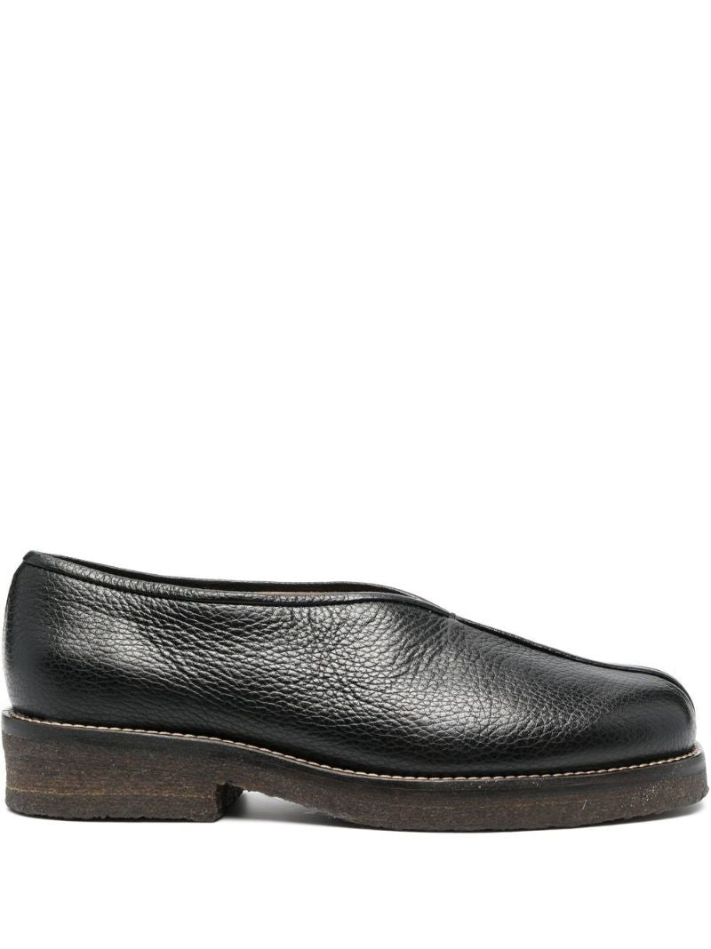 Black Piped Leather Loafers