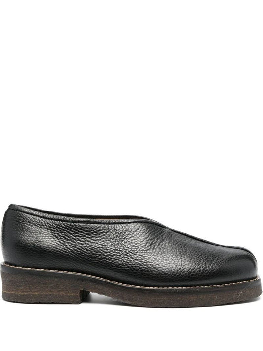 Black Piped Leather Loafers