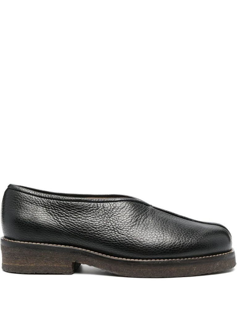 Black Piped Leather Loafers