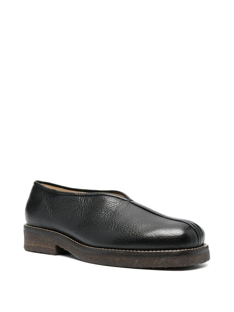 Black Piped Leather Loafers