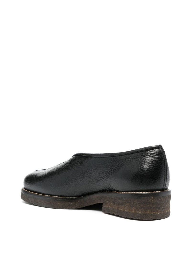 Black Piped Leather Loafers