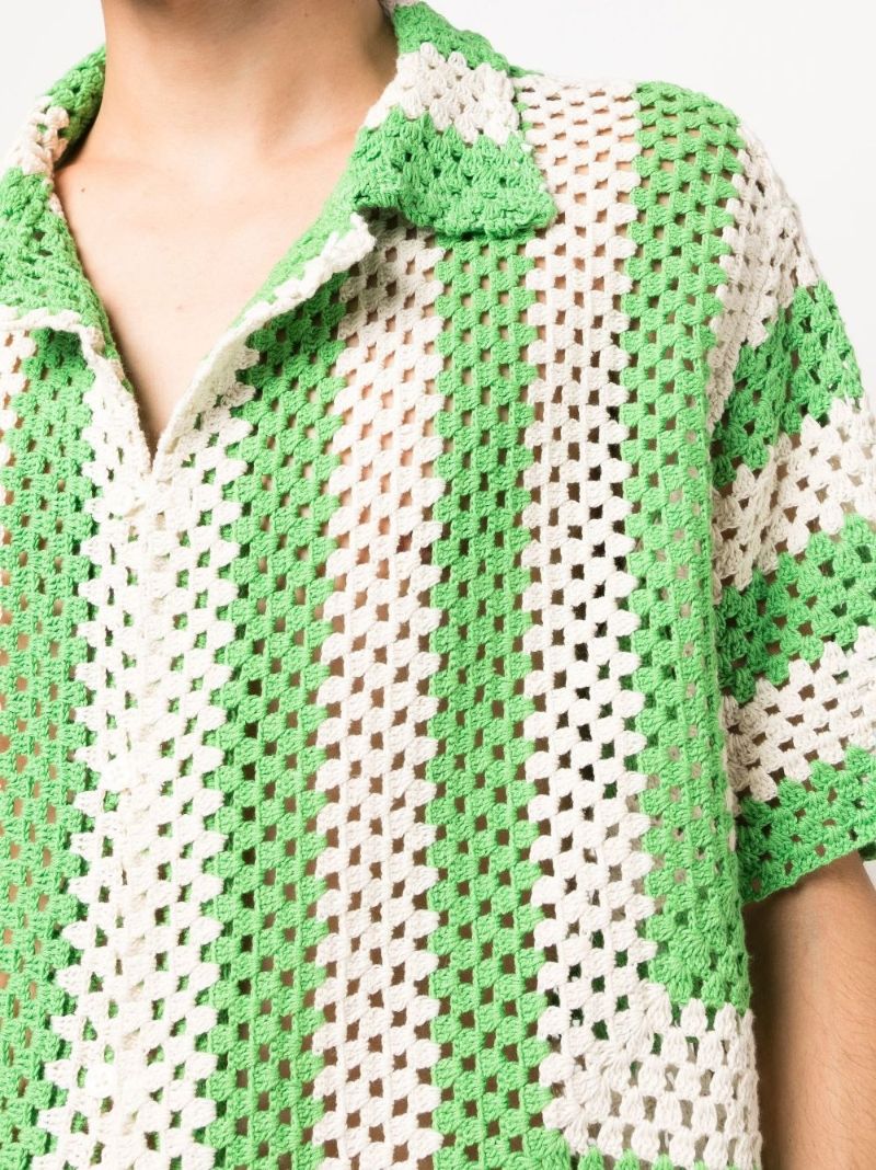 Green Striped Cotton Crochet Shirt