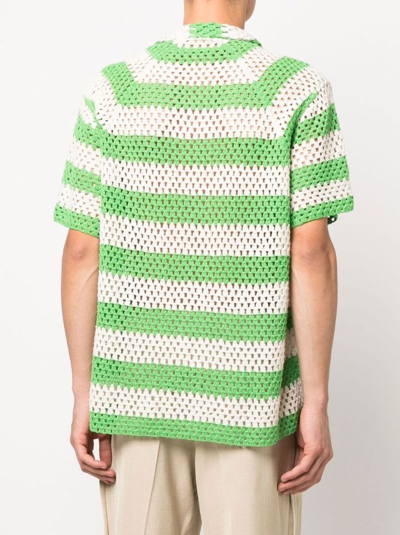 Green Striped Cotton Crochet Shirt