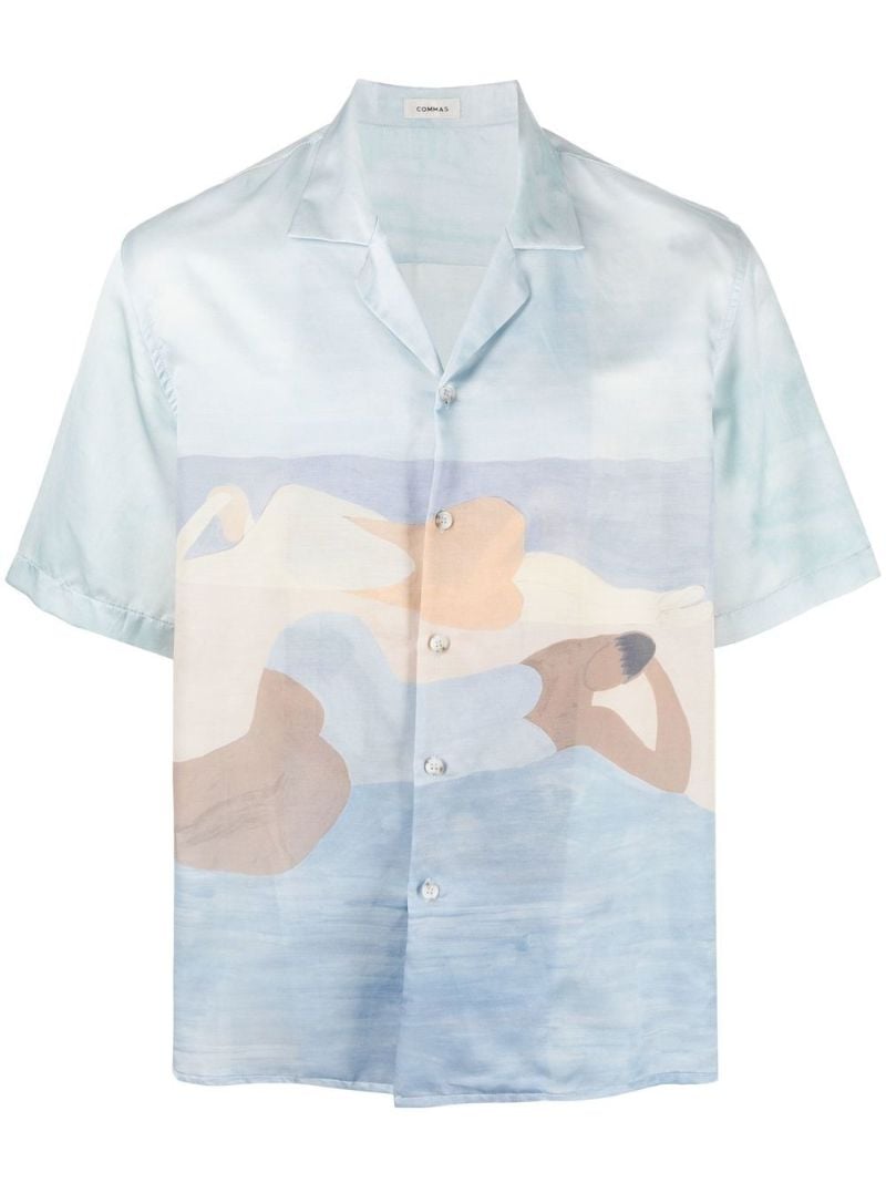 Blue Beach Print Shirt
