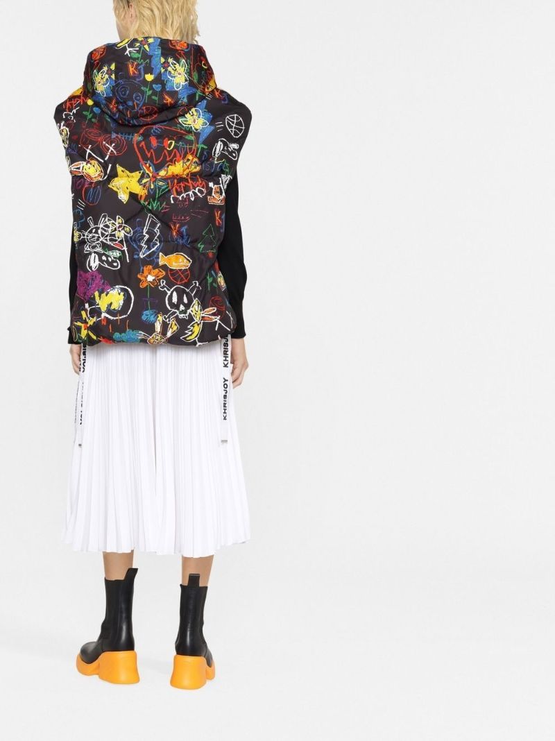 Black Graffiti Bear Hooded Gilet