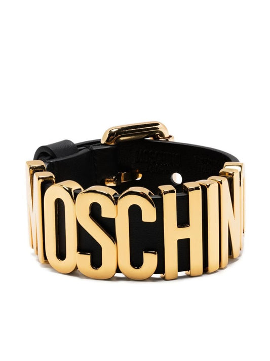 Black Logo Lettering Leather Bracelet