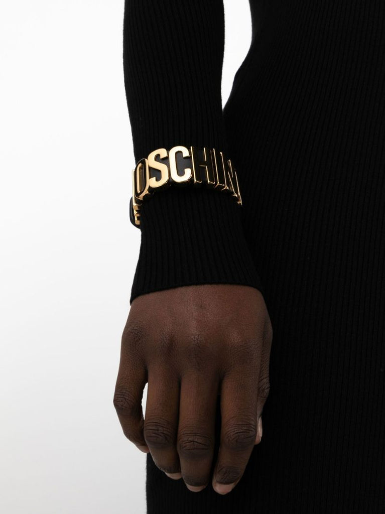 Black Logo Lettering Leather Bracelet