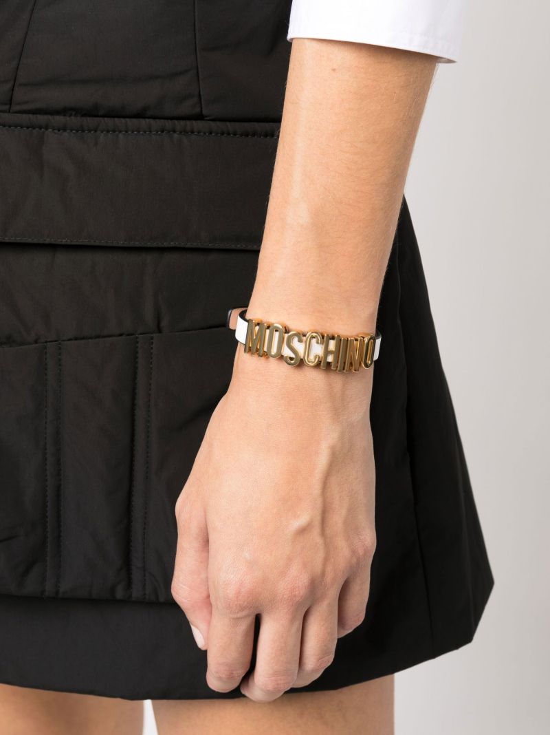 White Logo Plaque Leather Bracelet