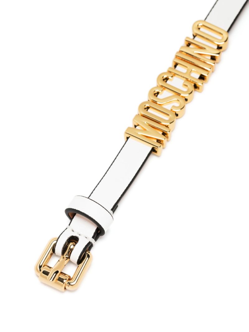 White Logo Plaque Leather Bracelet