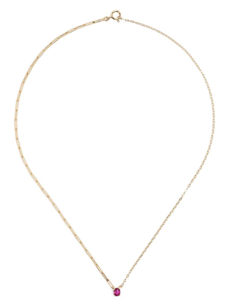 18k Yellow Gold Mixed Chain Ruby Necklace