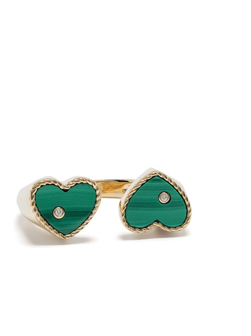 9k Yellow Gold Toi & Moi Coeur Malachite Diamond Ring