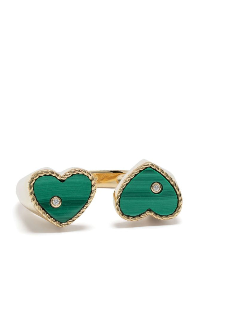 9k Yellow Gold Toi & Moi Coeur Malachite Diamond Ring