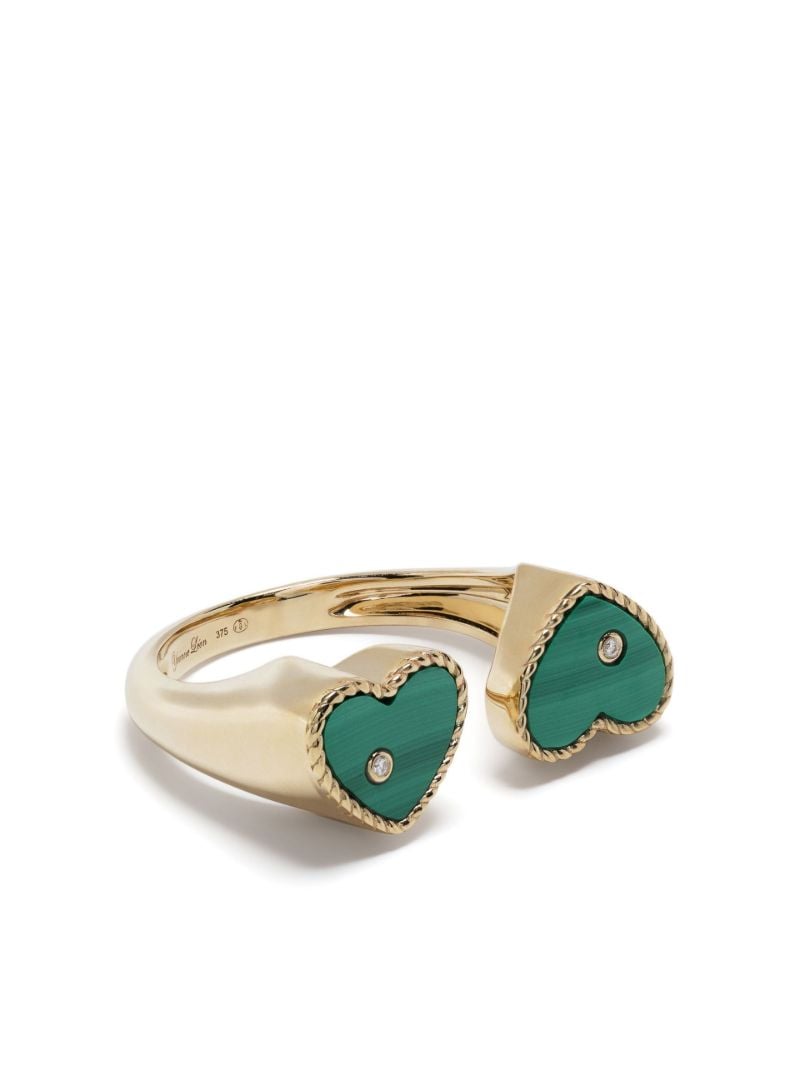9k Yellow Gold Toi & Moi Coeur Malachite Diamond Ring
