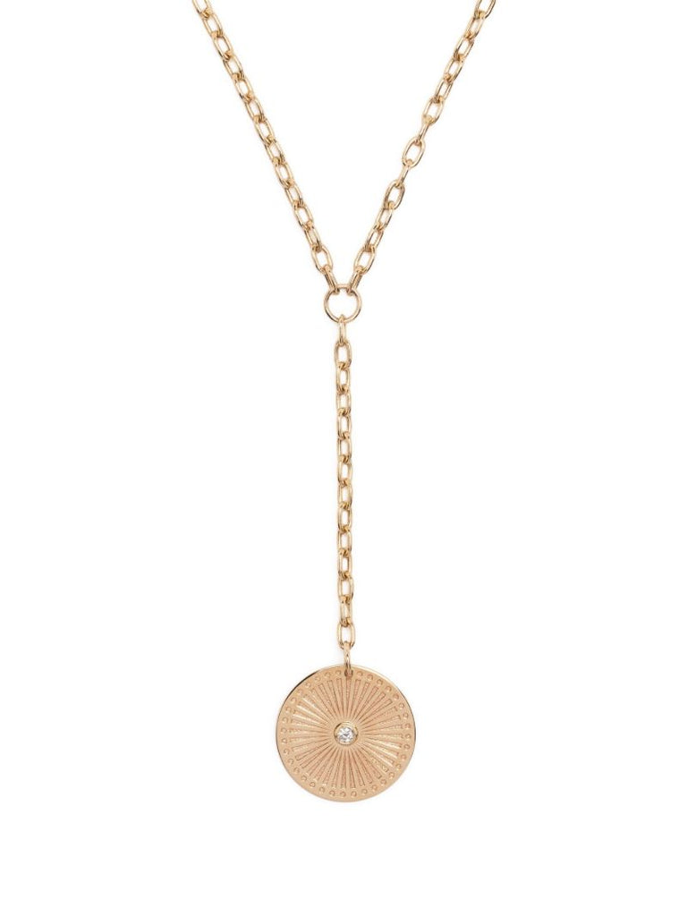 14k Yellow Gold Small Sunbeam Medallion Diamond Necklace