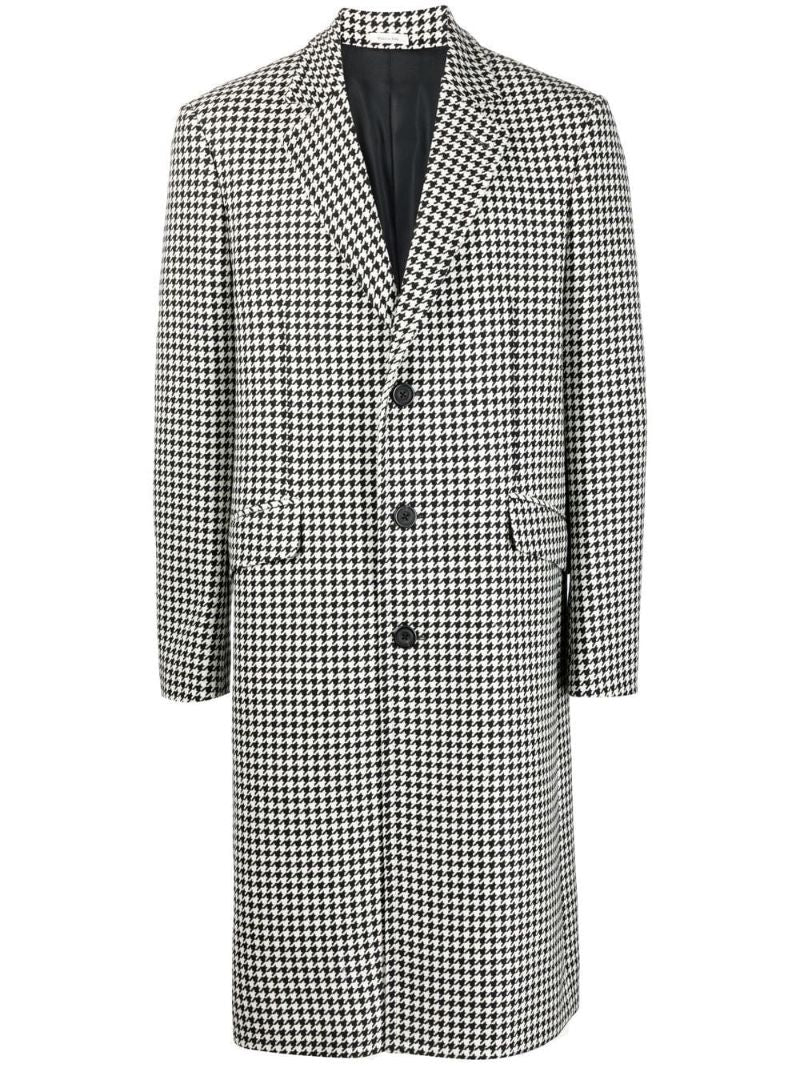 Black and White Houndstooth Wool Coat