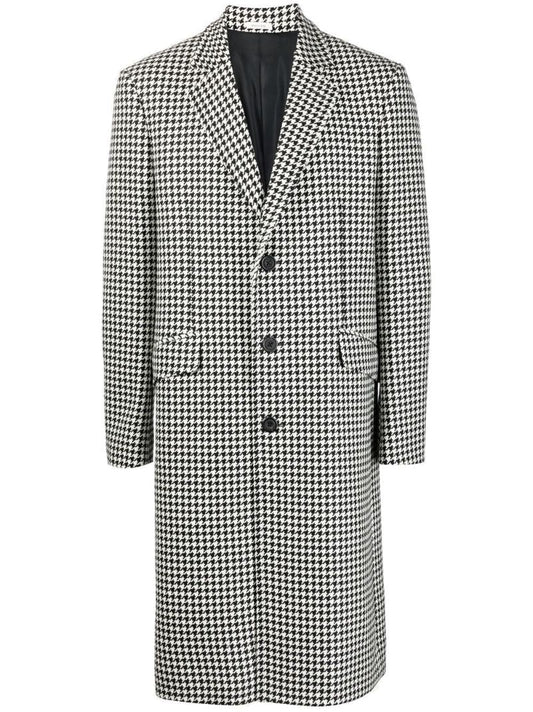 Black and White Houndstooth Wool Coat
