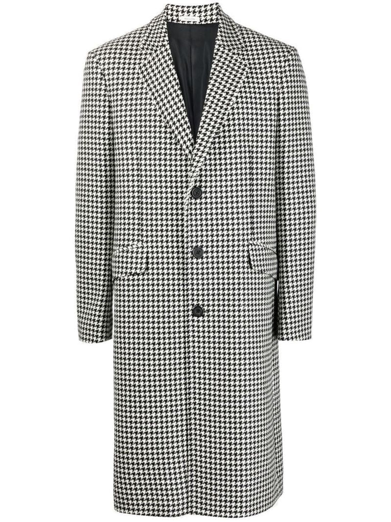 Black and White Houndstooth Wool Coat