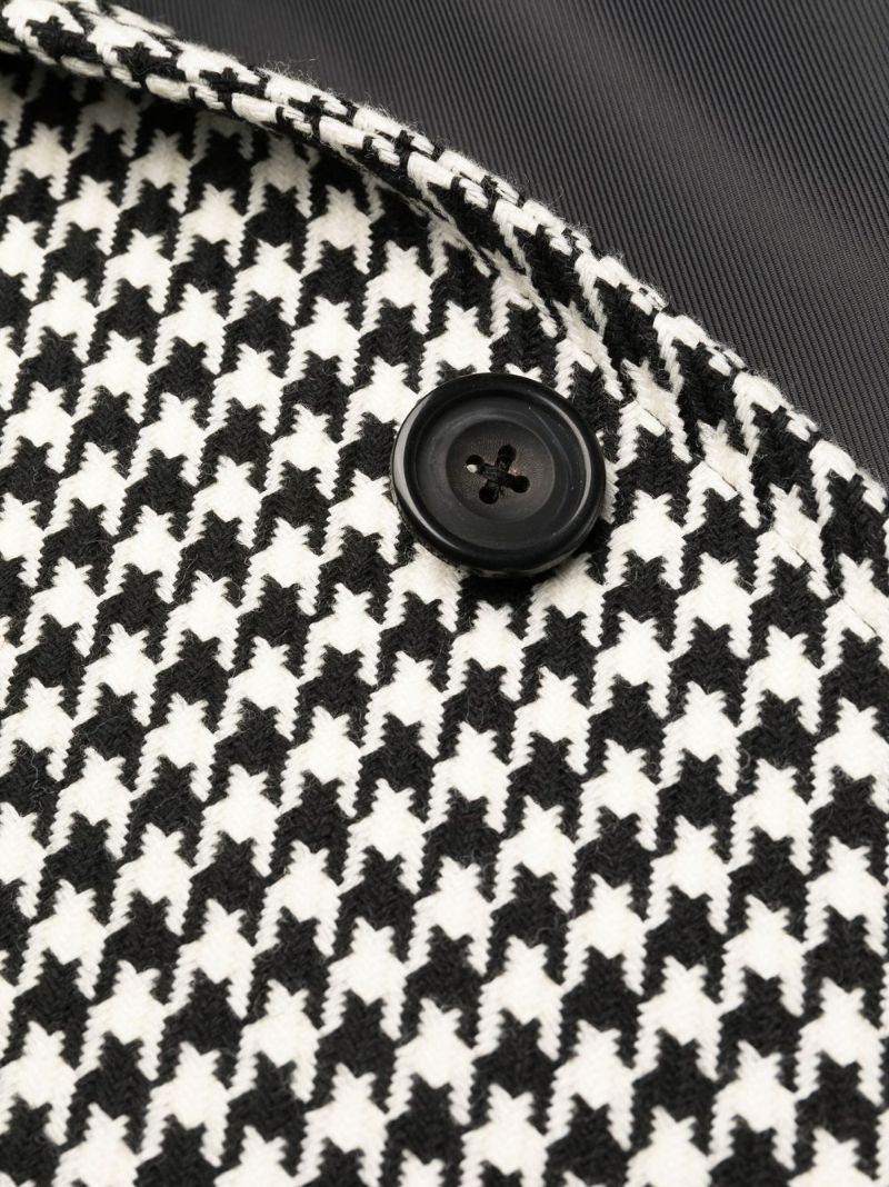Black and White Houndstooth Wool Coat