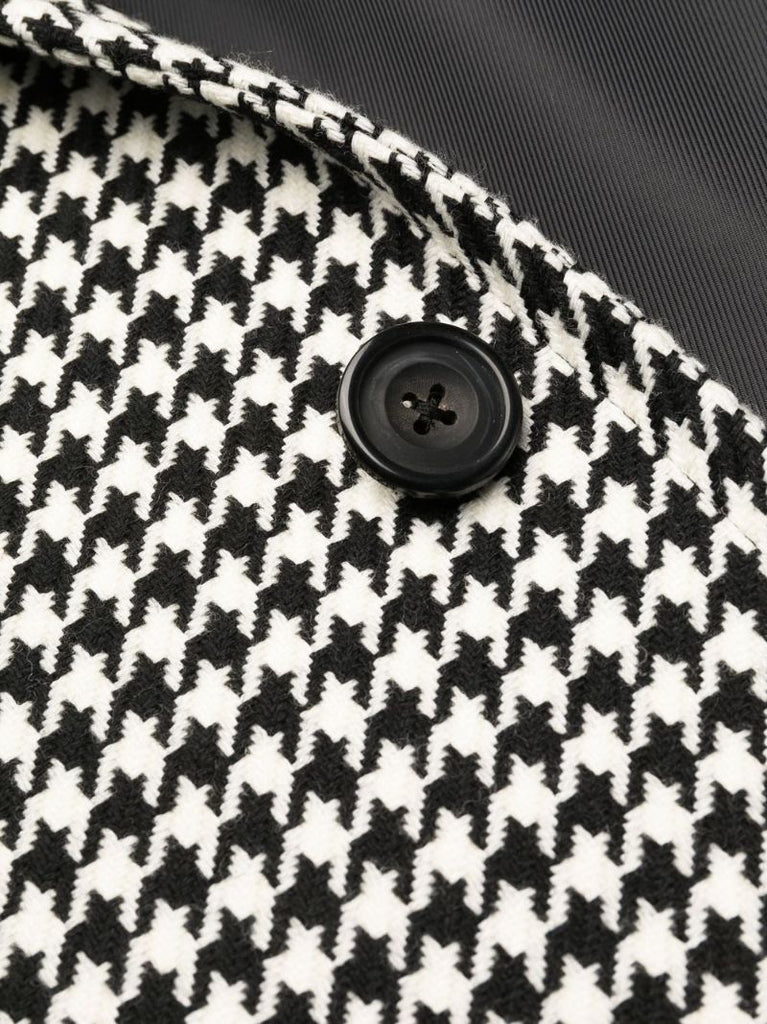 Black and White Houndstooth Wool Coat
