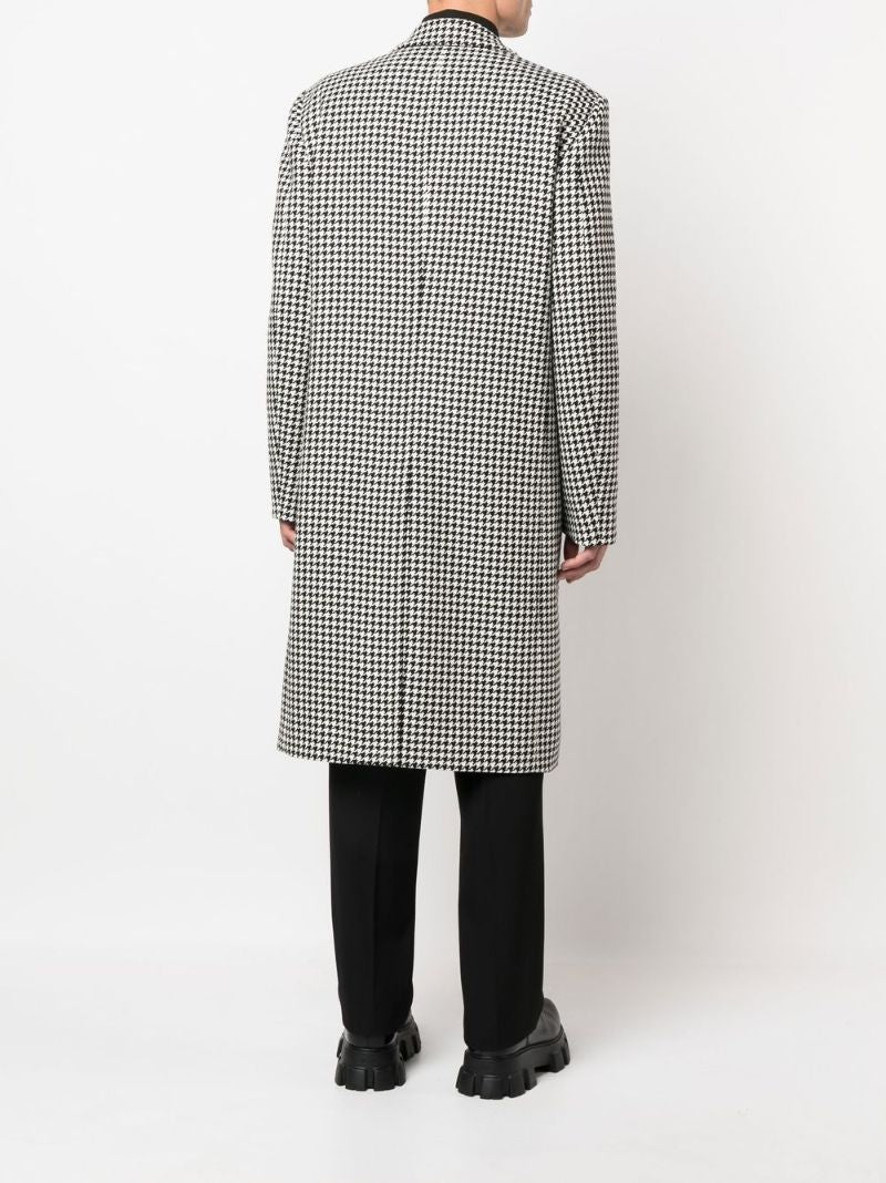 Black and White Houndstooth Wool Coat
