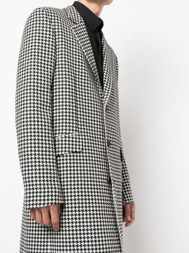 Black and White Houndstooth Wool Coat