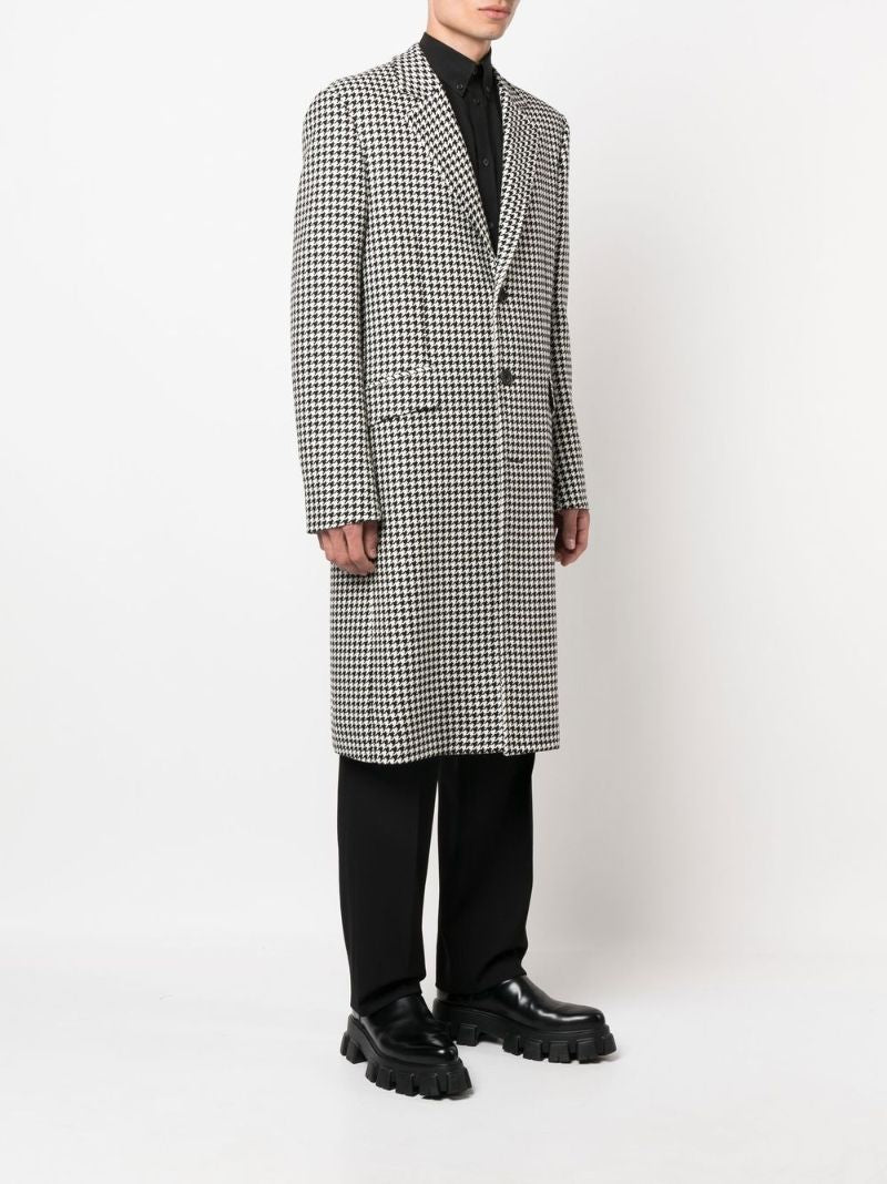 Black and White Houndstooth Wool Coat