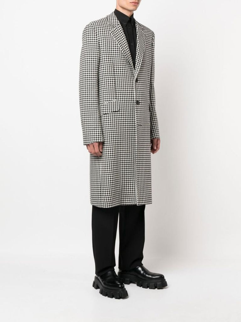 Black and White Houndstooth Wool Coat
