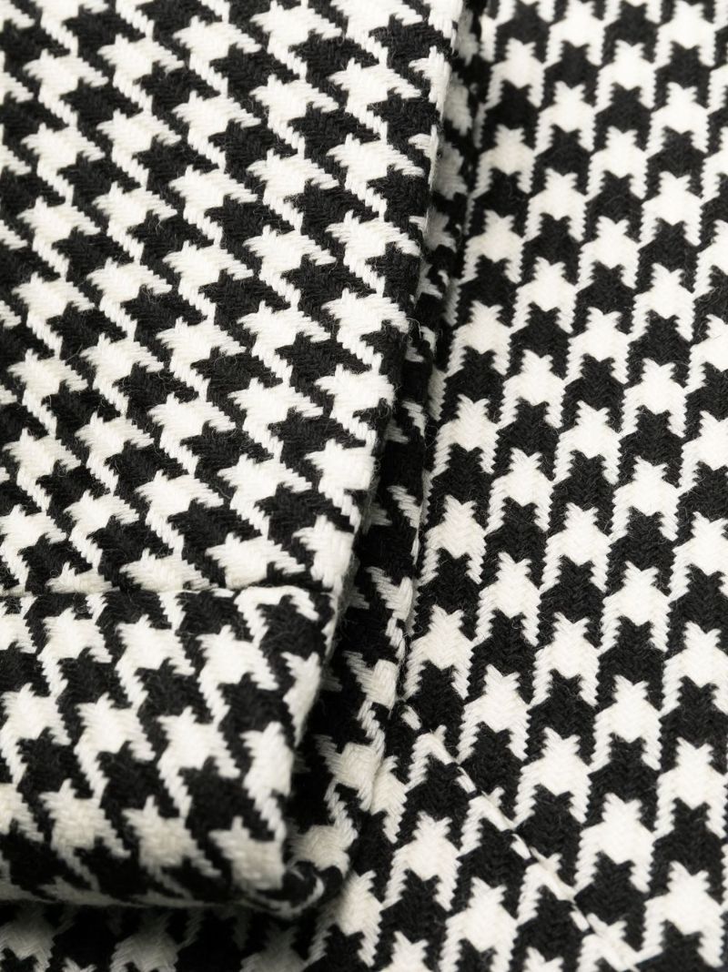 Black and White Houndstooth Wool Coat
