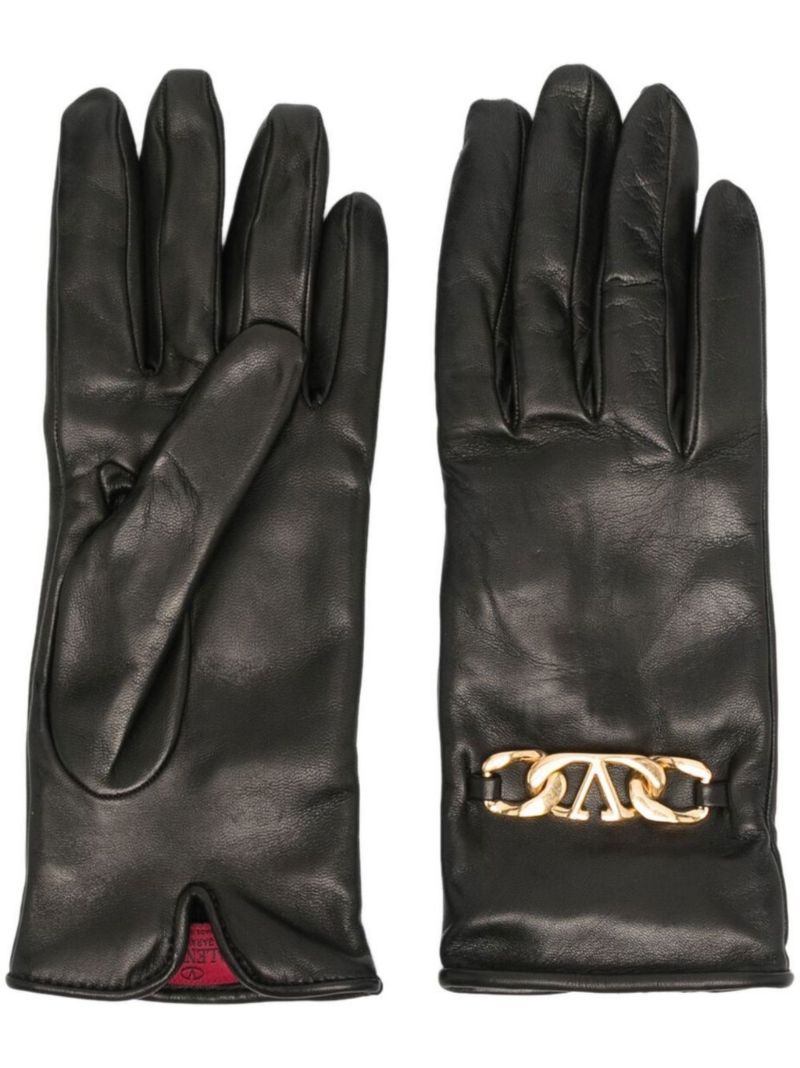 Black Vlogo Leather Gloves