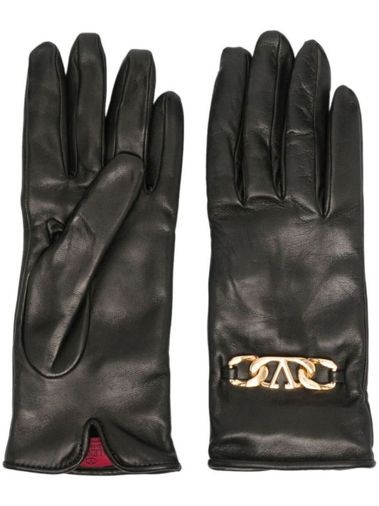Black Vlogo Leather Gloves
