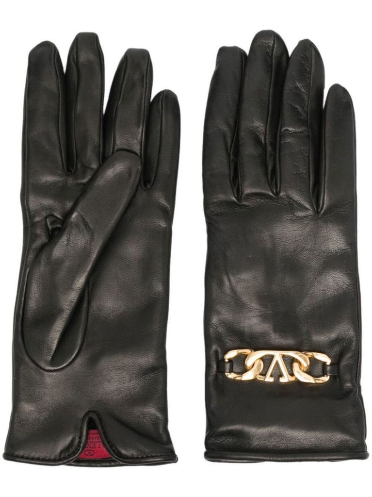 Black Vlogo Leather Gloves