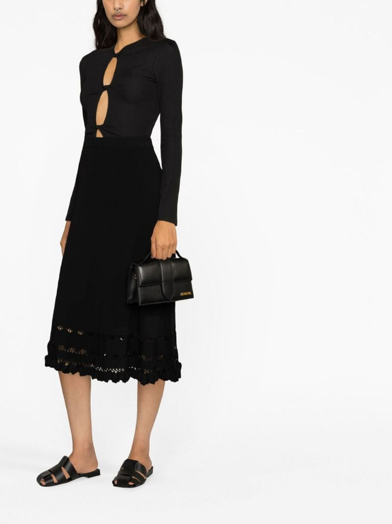 Black Matteo Lace Panel Midi Skirt