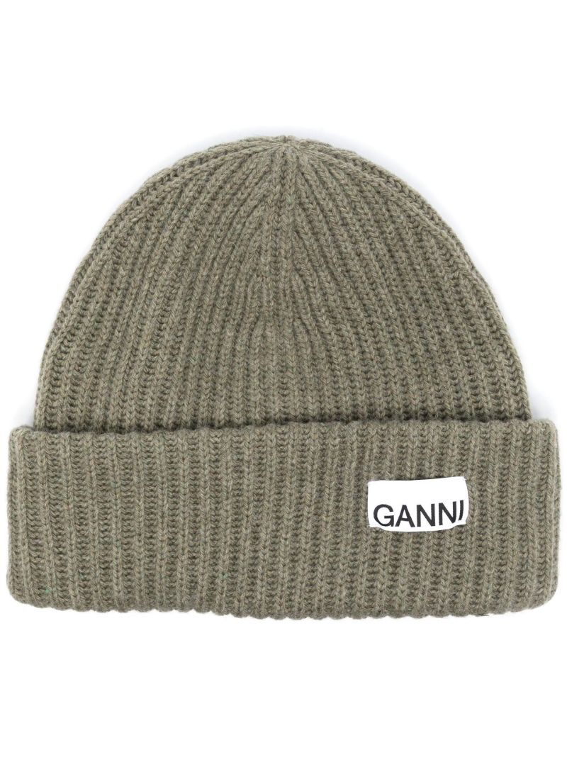 Green Logo Ribbed Beanie Hat