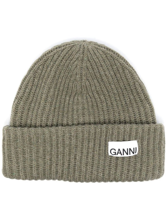 Green Logo Ribbed Beanie Hat