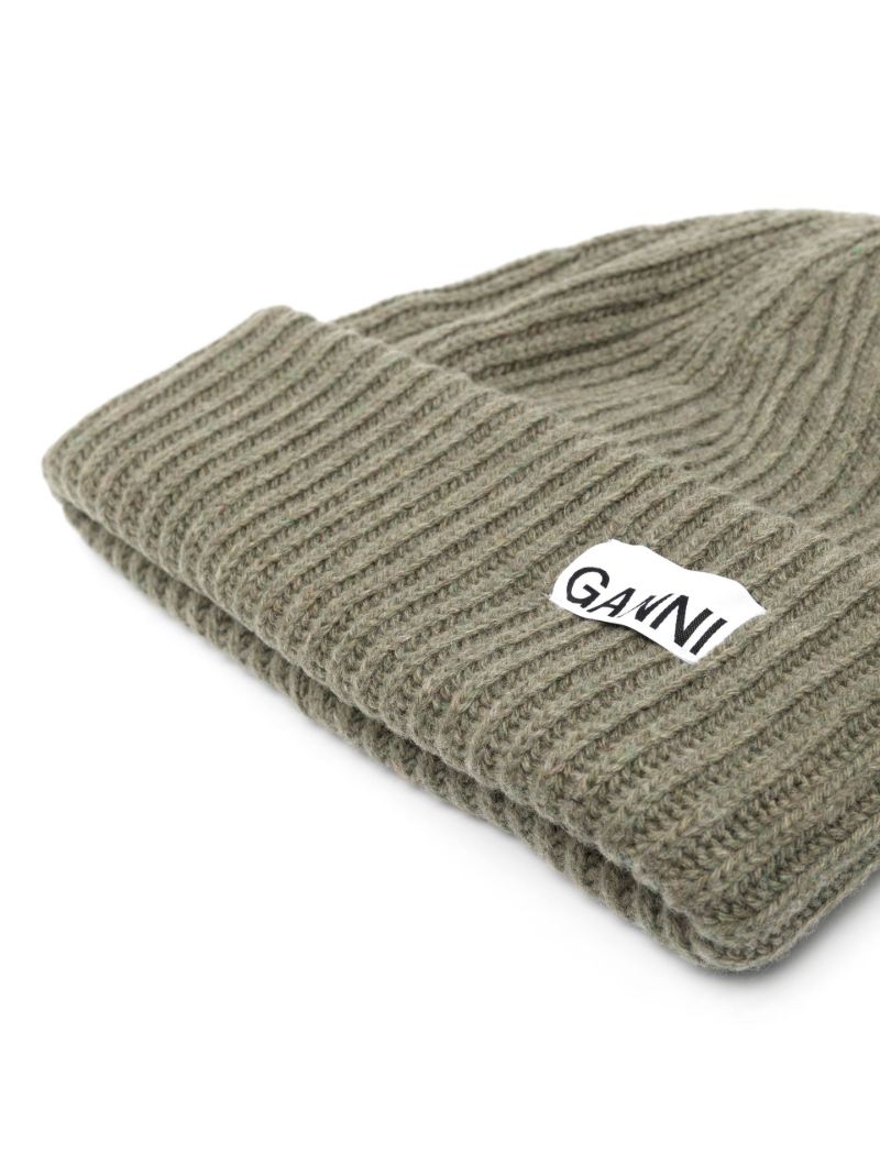 Green Logo Ribbed Beanie Hat