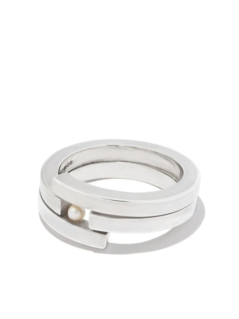 Sterling Silver Square Wire Floating Pearl Ring