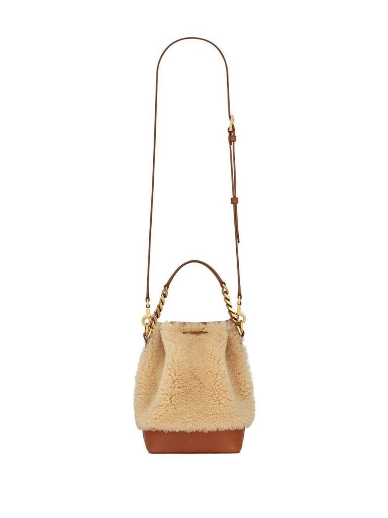 Beige Emmanuelle Shearling Bucket Bag