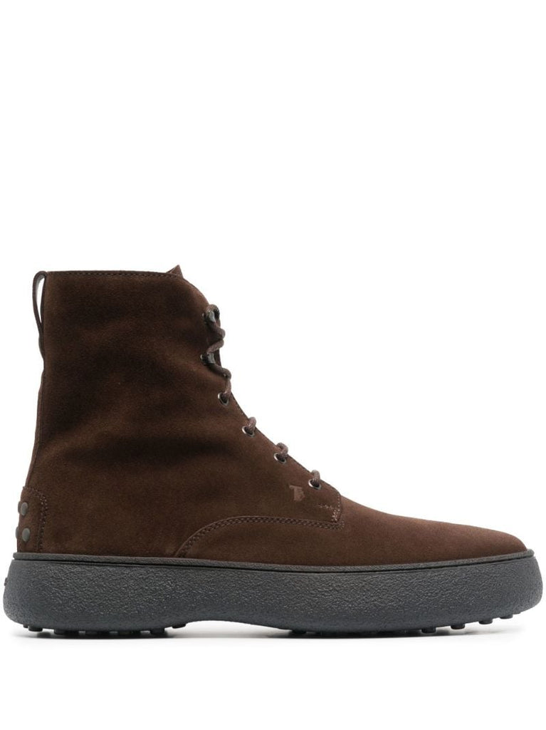Brown W.g. Lace-up Suede Ankle Boots