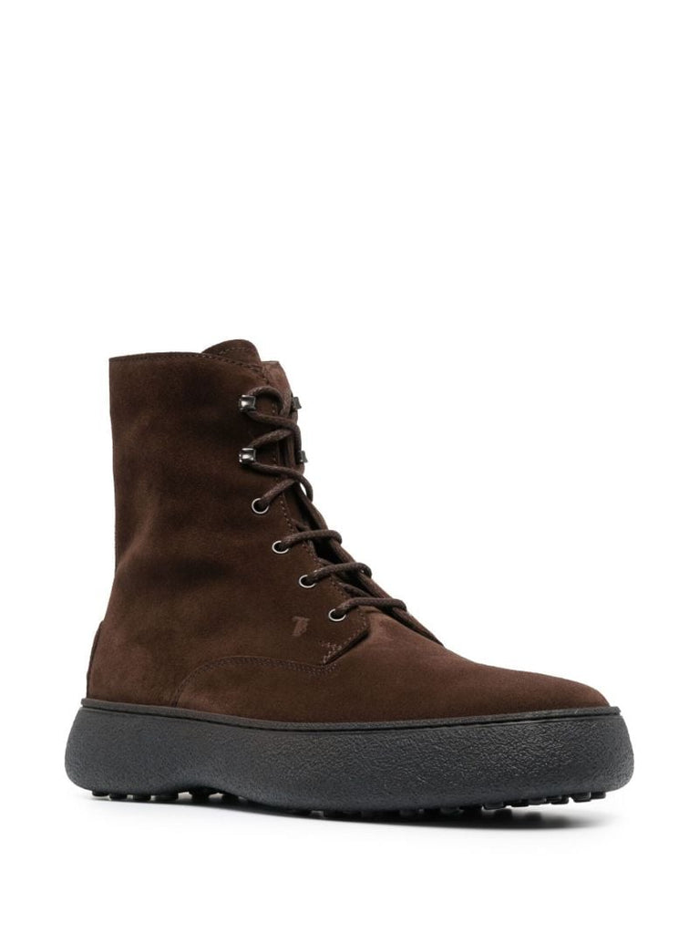 Brown W.g. Lace-up Suede Ankle Boots