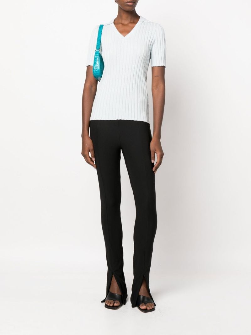 Blue Paloma Ribbed Knit Polo Top