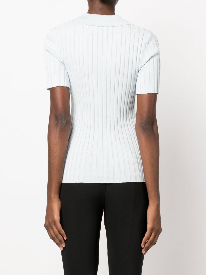 Blue Paloma Ribbed Knit Polo Top