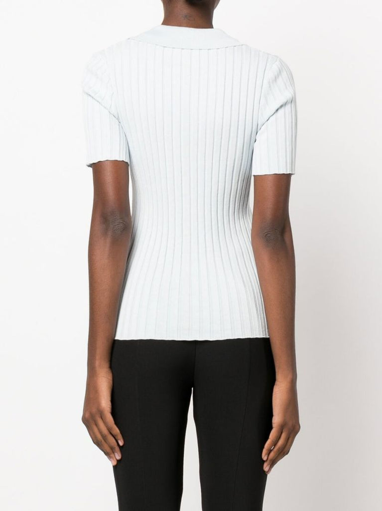 Blue Paloma Ribbed Knit Polo Top