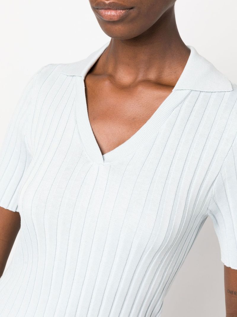 Blue Paloma Ribbed Knit Polo Top