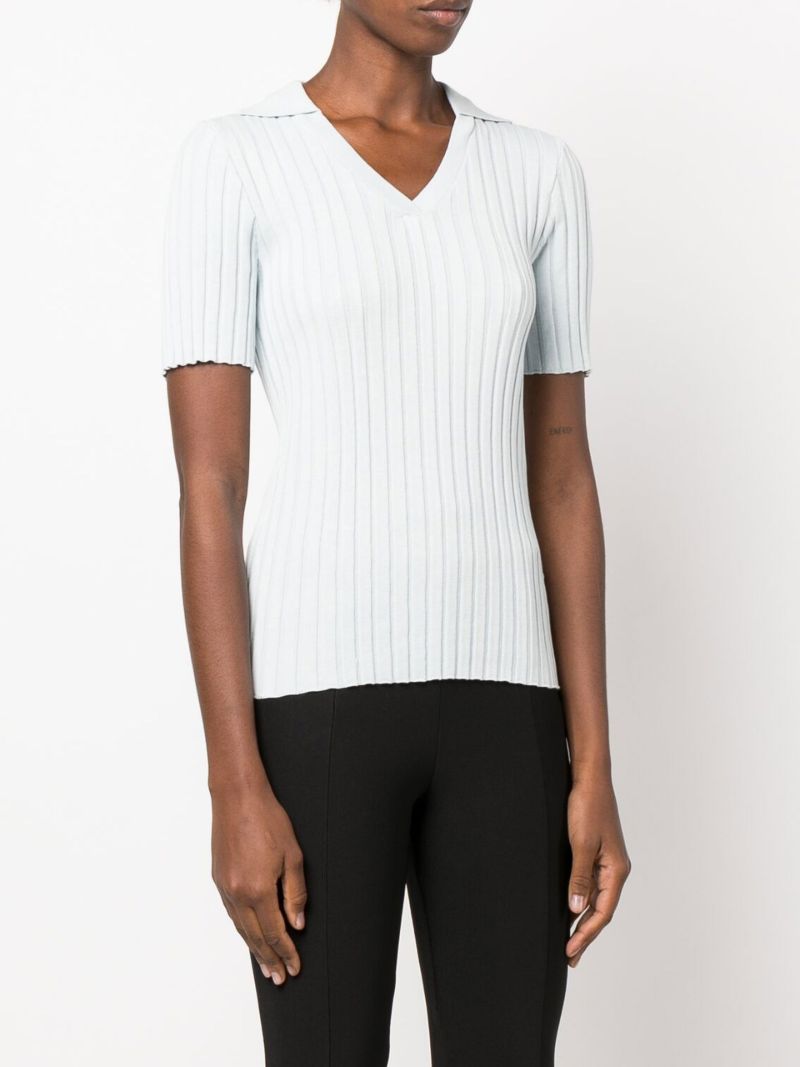 Blue Paloma Ribbed Knit Polo Top