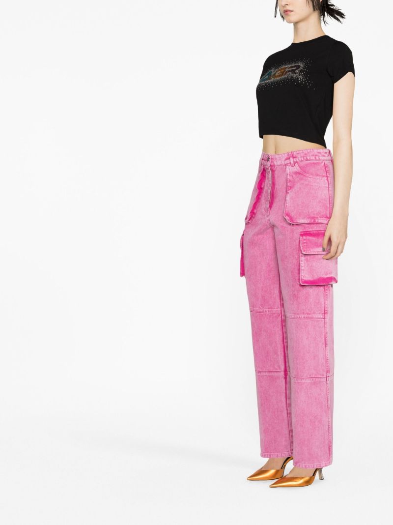 Black Crystal Logo Cropped Cotton T-shirt