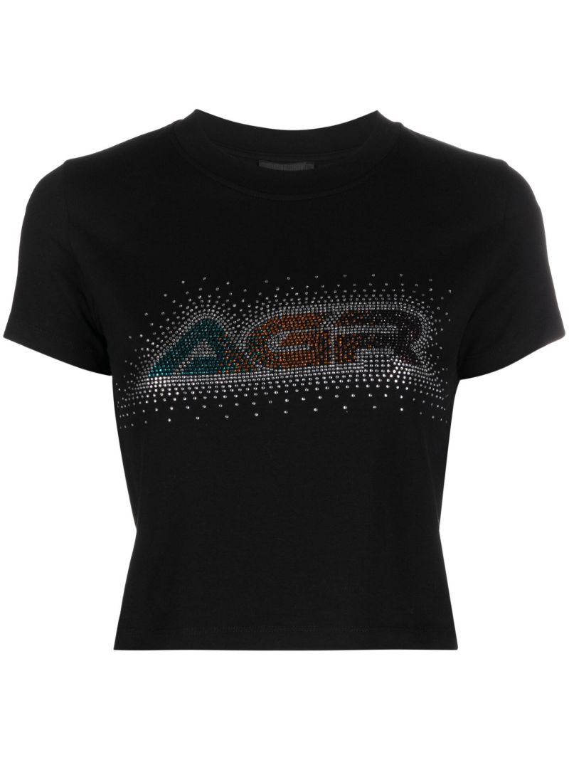 Black Crystal Logo Cropped Cotton T-shirt
