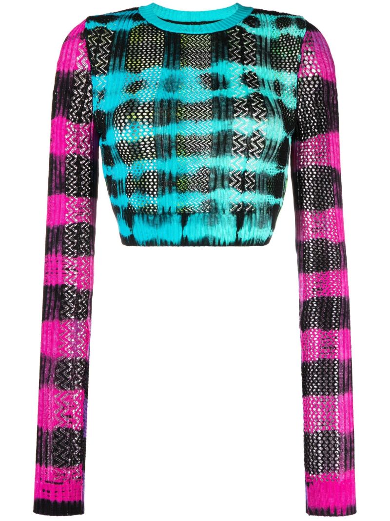 Blue Tie-dye Print Knitted Crop Top