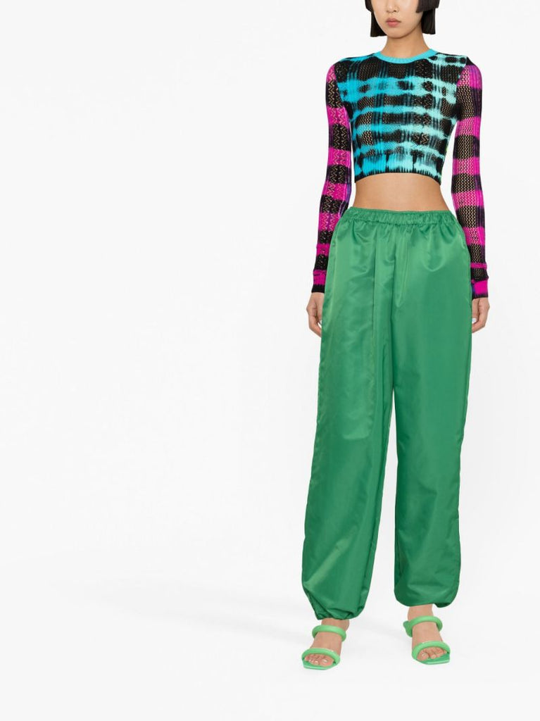 Blue Tie-dye Print Knitted Crop Top