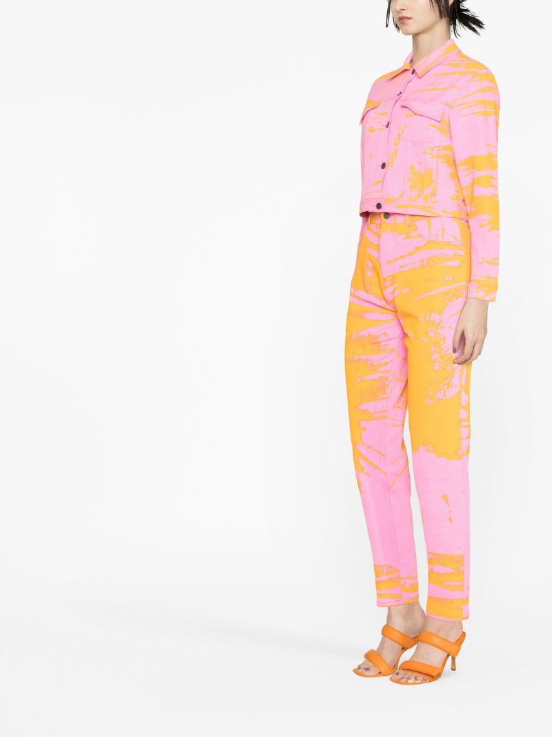 Pink Printed Cropped Denim Jacket