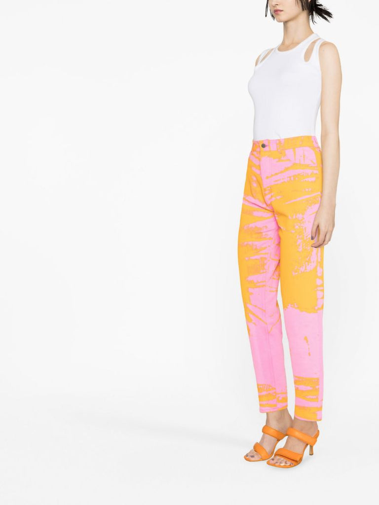 Orange Printed Straight-leg Jeans
